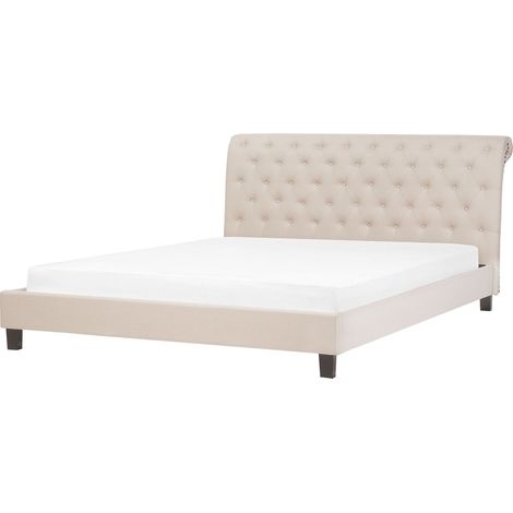 Lit Double en Tissu Beige 180 x 200 cm Confortable avec Haute Tête de Lit Chesterfield pour Chambre au Style Classique ou Glamour Beliani