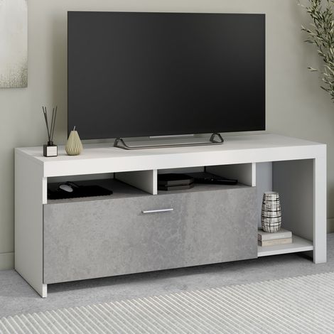 Mueble TV MALO blanco 110 cm y armario de hormigón