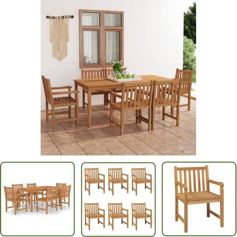 The Living Store Ensemble à manger de jardin 7 pcs Bois de teck massif - Meubles De Jardin - Salon De Jardin - Table De Jardin - Chaises De Jardin - Teck (1/5)