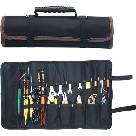 Sac à outils portable 22 poches en toile Oxford 600D enroulable pour outils de rangement facile et portable Idéal pour les travaux manuels, les réparateurs Noir (1/4)
