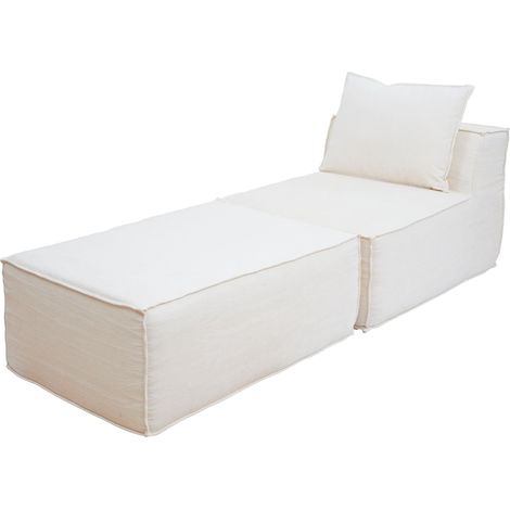 Chaise longue/accesorios para sofá HHG-399, sillón otomano Recamiere, tela/tejido (300 g/m²) 63 x 75 x 194 cm, crema