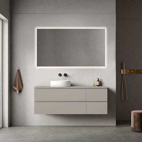 Mobile bagno sospeso reversibile 140 cm Grigio Cenere per Lavabo d'appoggio Specchio Quadro Retroilluminato - Fiji Paint Top (1/4)