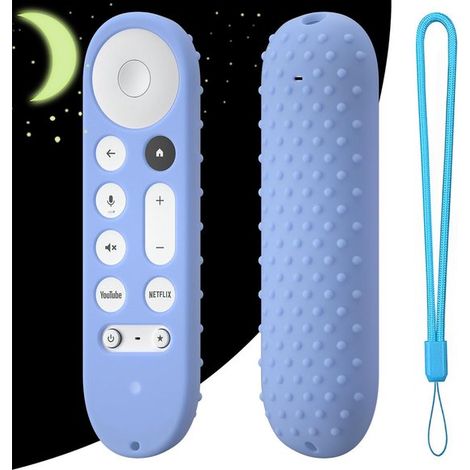 Funda protectora para mando a distancia - Funda protectora para cable - Agarre antideslizante - 16 x 6 x 1 cm - Azul fosforescente (1/5)