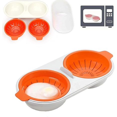 Chaudière à œufs à micro-ondes, chaudière à œufs à 2 couches avec paniers de vidange, plat à vapeur pour œufs de qualité alimentaire (Orange)-Fei Yu (1/5)