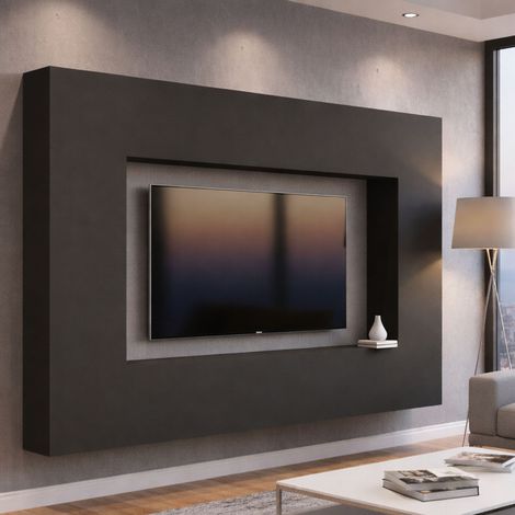 Dmora – Meuble mural Dgirm pour salon – Meuble TV 4 portes – Dimensions 260x30x180 cm – Bois stratifié FSC – 100% Made in Italy – Anthracite - 260x30h180 (1/5)