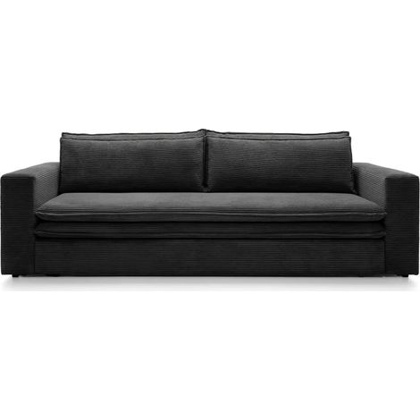OSCAR PLUS - Canapé droit convertible velours côtelé 3 places - Noir (1/5)