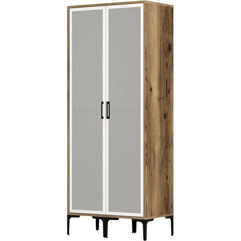 Dmora - Garde-robe 2 portes Dpret, Meubles de chambre, Penderie de plain-pied, Placard à vêtements, 80x201h48 cm, Noyer et Blanc