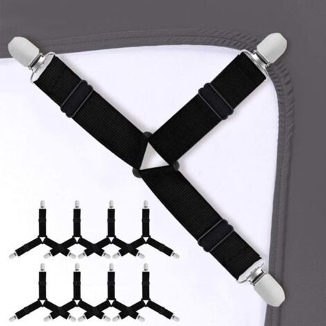 8pcs Adjustable Bed Sheet Straps Triangle Elastic Bed Sheet Straps(black) (1/4)