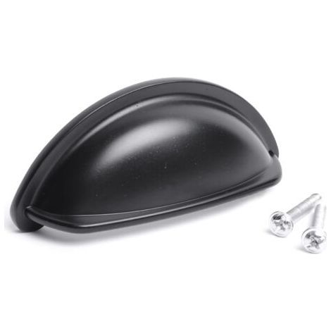 Poignées coquille vintage pour portes et tiroirs d'armoires – Design étagé (Chrome / Noir mat / Étain / Finition brossée) – (Lot de 2, Noir mat) (1/5)
