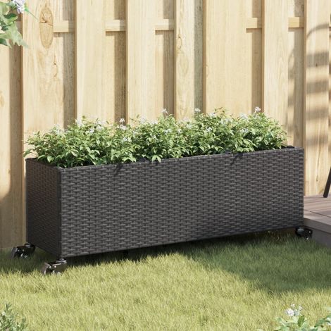 Pflanzkübel mit Rollen 2 Stk. Schwarz 107x32x38 cm Poly Rattan (1/5)