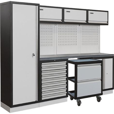 Arredamento modulare garage officina FERVI A008S - 2640 x 498 x 2000 h mm - piano in acciaio inox (1/2)