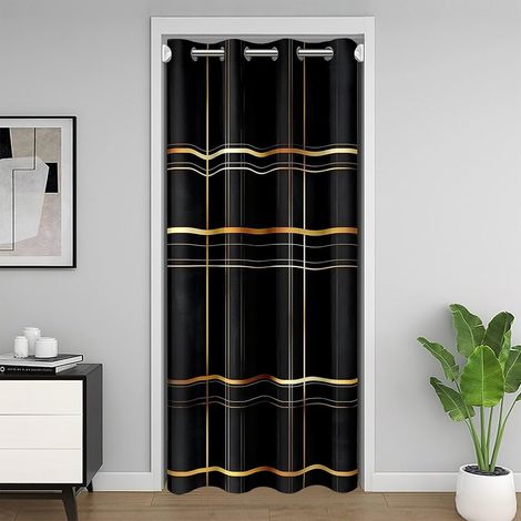 Or Noir Rideau de Porte 86x203cm Enfants géométrique Rideau Occultant Rideaux pour garçons Filles Bande Ligne Rideaux Interieur Salon Chambre géométrie Respirante Chambre à Coucher décor - 86L X 203H  (1/5)