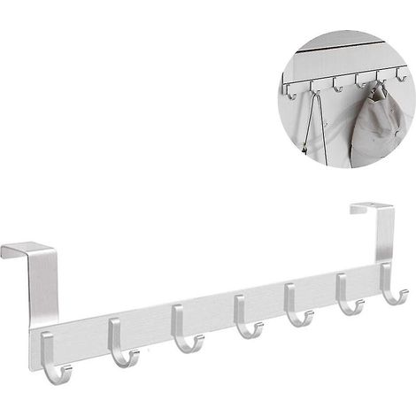 Porte-Manteau Porte - 7 Crochets Aluminium Anodisé - Pour Manteau Chapeau Serviette Parapluie - Sans Perçage - 33 x 14,5 x 5 cm (1/5)