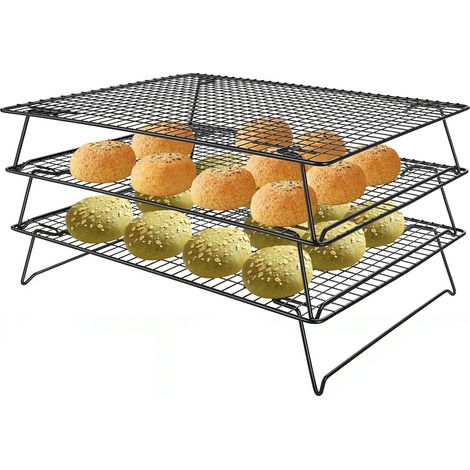 3 Tier Large Cooling Rack 42.5 x 27.7 cm Stackable Foldable Wire Rack Heavy Duty Kitchen Baking Accessories for Bread Biscuits Muffin (1/5)