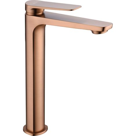 IMEX Miscelatore lavabo alto corpo in ottone oro rosa con cartuccia ceramica Ø26 mm e set 2 flessibili 3-8 per montaggio Imex-BDN047-3ORC