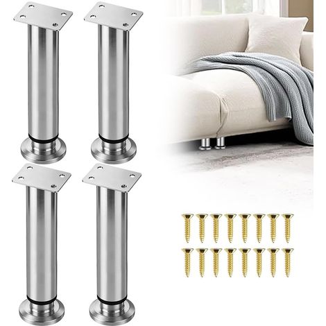 Verstellbare Möbelfüße – 4er-Set – Edelstahl – Tragkraft 300 kg – Für Bett, Kleiderschrank, Sofa – 25–42 cm (1/5)