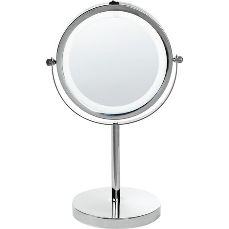 Espejo de maquillaje iluminación LED metal plateado ø 20 cm doble cara magnifica Verdun