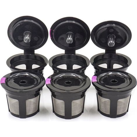 K-Cups réutilisables pour Keurig, filtres à café universels et rechargeables lot de 3 capsules réutilisables, noir (1/5)