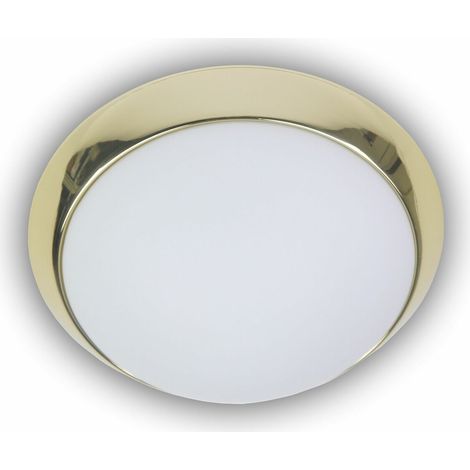 LED Deckenleuchte  Deckenschale Opalglas matt, Dekorring Messing poliert, Ø 25cm (1/4)