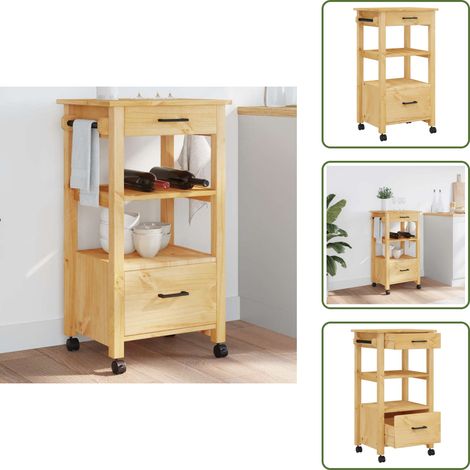 The Living Store Chariot de cuisine MONZA 48x40x90 cm bois massif de pin - Chariot De Cuisine - Chariot À Légumes - Meuble De Rangement - Mobilier De Cuisine - Buffet (1/5)