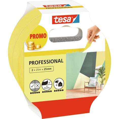 tesa Professional 56212-00000-02 Ruban de masquage pour peinture jaune (L x l) 50 m x 25 mm 2 pc(s) (1/5)