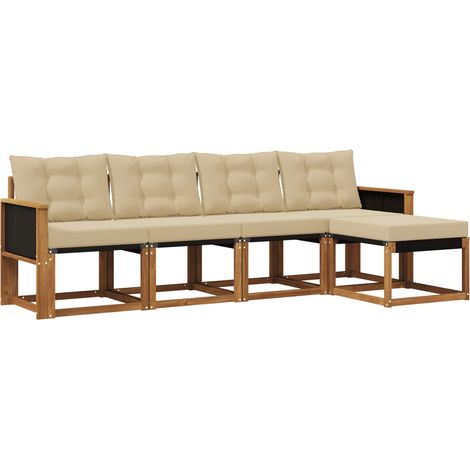 Outdoor Sofa Set with Cushion 5 pcs Natural and Beige vidaXL