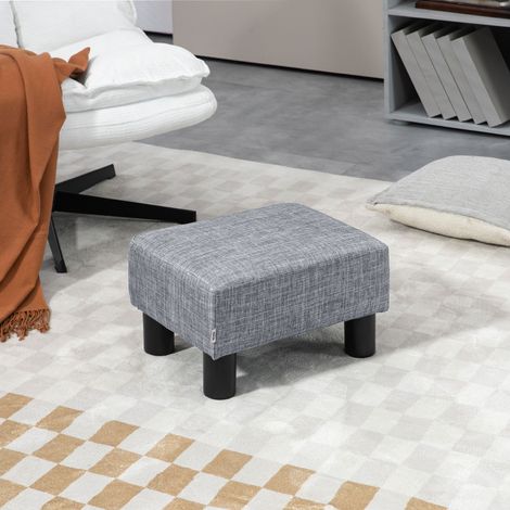 Pouf repose-pied tabouret bas en tissu de lin capacité de charge 110 Kg 40 x 30 x 24 cm gris