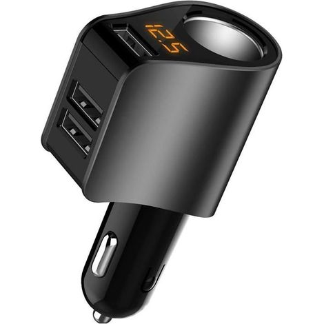 Kfz-Ladegerät, Mehrfach-USB-Zigarettenanzünderadapter, Steckdosenverteiler mit 3 USB-Anschlüssen und Voltmeter, kompatibel (1/5)