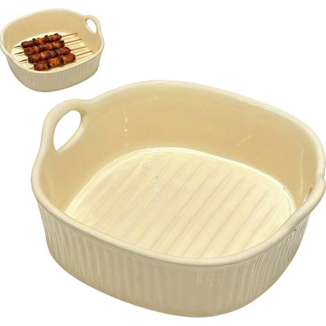 Cocotte Carrée en Céramique, 18,4x16,7x6,4cm Plats de Carrés Cuisson avec Poignées, Plat à Lasagnes pour Friteuse à Air Chaud, Petit Plat à Gratin avec Poignées en Céramique, pour Lasagnes, Jaune