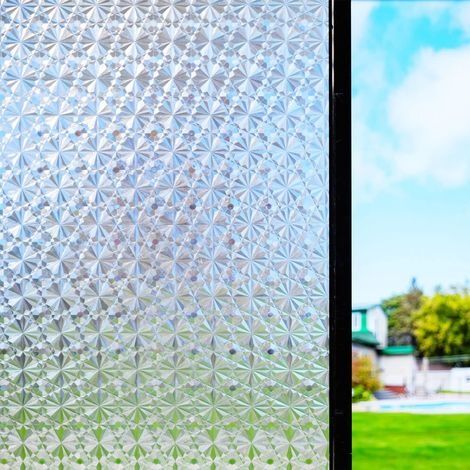 Film Fenetre Anti Regard Film Occultant Fenêtre Motif Diamant 3D Vintage 45 × 200CM Non Adhesif Anti-UV Décoratif pour Maison Chambre Bureau Cuisine Salle de Bain (1/5)