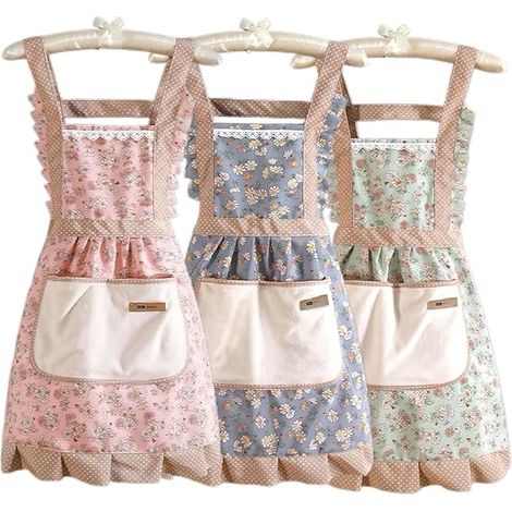 3 Tabliers pour femmes avec poches : Tabliers de cuisine floraux, tabliers en coton résistant à l’eau avec sangle ajustable et poche avant, pour la cuisine, la peinture, la pâtisserie et le service (1/5)