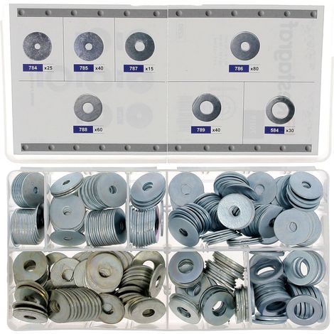 Coffret de Rondelles Plates Diamètre 4 à 12 mm Assortiment Compartimenté Rangement Atelier Réf. 70119 Coffret de 290 pcs (1/3)