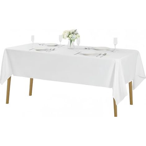 Quadratische waschbare Polyester-Tischdecke geeignet für Picknicks im Innen und Außenbereich Feiertage Hochzeiten und Geburtstagsfeiern Weiß 145 145 (1/5)