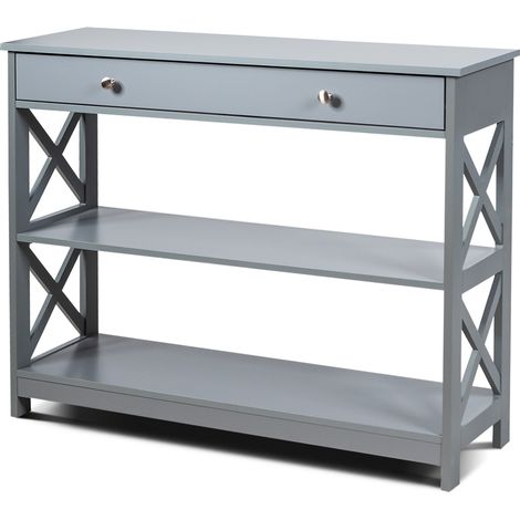 Tavolo da ingresso per salone e corridoio con 1 cassetto e 2 mensole, Tavolino da parete con 3 livelli Grigio (1/4)