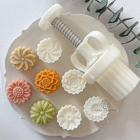 Moule à mini-gâteaux de lune fleuris (20 g) - Gâteau aux haricots mungo - Marguerite, tournesol, lotus - Tampon à biscuits - Fête de la mi-automne - Pâtisserie pressée à la main (1/5)