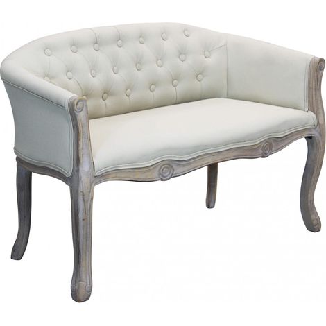 Divano vintage in tessuto beige con struttura in legno decorata Parigino (1/5)