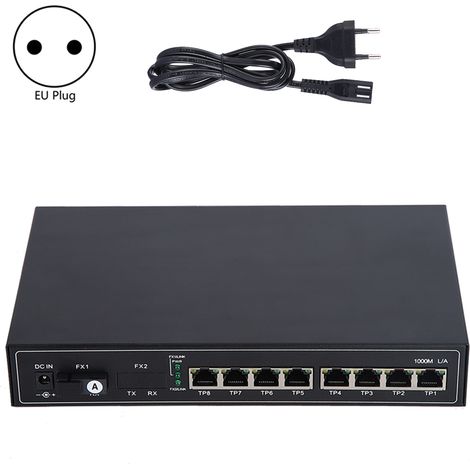 Gigabit-Glasfaser-Switch 1 optisch 8 Singlemode elektrisch, Einzelfaser-Medienkonverter 100–250 V EU