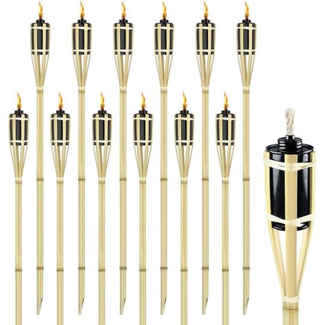 TRADE SHOP - Set 12pz Torcia In Bambù Naturale 150cm Da Giardino Per Esterni Con Stoppino 020097 02335 -