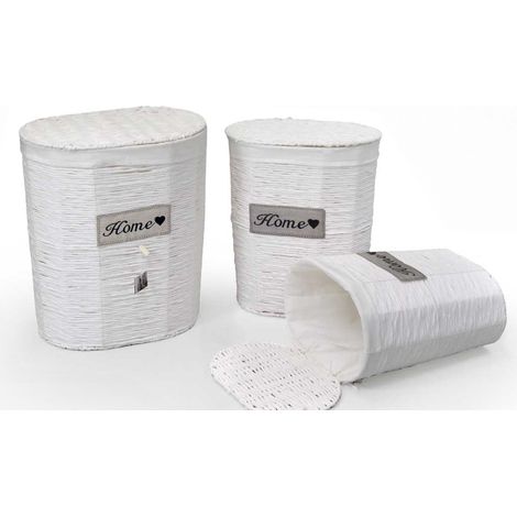 SET 3 CESTE OVALI PORTABIANCHERIA HOME 54/49/44 IN COLORE BIANCO (1/2)