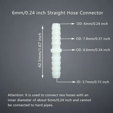 Raccord droit de 6 mm (5 pièces) pour réparation de tuyau, rallonge de joint traversant, raccord en plastique de diamètre égal, 5 pièces, 1 pièce, pour laboratoire et irrigation de jardin (1/5)