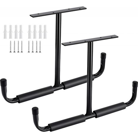 2 crochets rangement plafond garage acier noirs, support robuste pour bois suspendu (1/5)