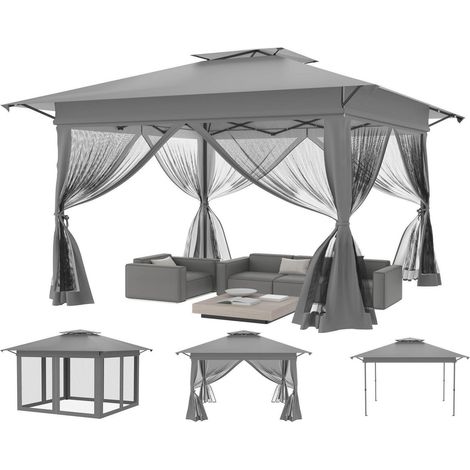 Faltpavillon 4x4m mit Moskitonetz, UV-Schutz, höhenverstellbar, grau (1/5)