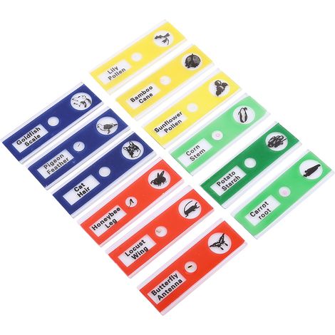 Lot de 12 lames préparées en plastique : animaux, insectes, fleurs et plantes - couleurs assorties (1/2)