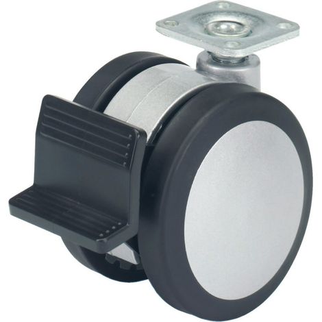 Hettich Schreibt.cont.Zwillings Rolle m.Festst.,Ø75mm Bala d-lock 9078515 thermopl.Gummi (1/2)
