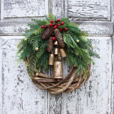 Guirlande De Porte - Guirlande En Rotin 35 Cm - Pour Decoration De Noel Et Du Nouvel An - Clochettes Dorées - 1 Unite (1/5)