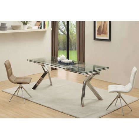 Table de Repas Design - GIOVANNI MARCHESI - CHROMATO - Extensible - Verre Trempé - 10 personnes