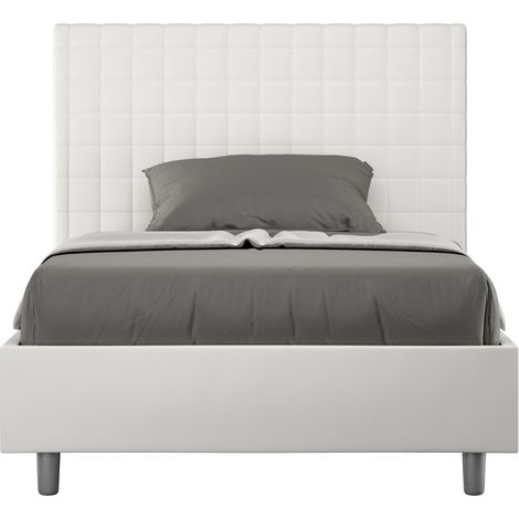 Lit capitonné 120x190 cm simili cuir blanc à carreaux Sunda- (1/5)