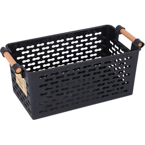 Boîte de rangement rectangulaire de bureau en plastique pour salle de bain, panier de bain noir-- (1/5)