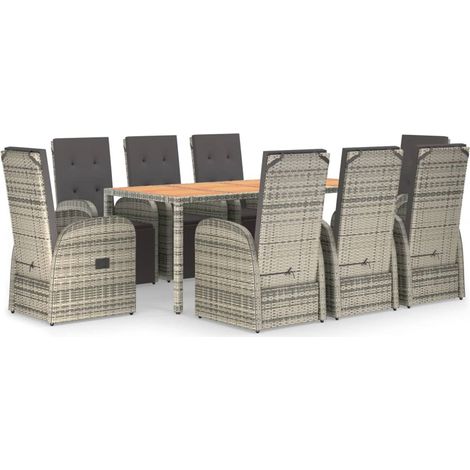 Maison Exclusive - 9-tlg. Garten-Essgruppe mit Kissen Grau Poly R