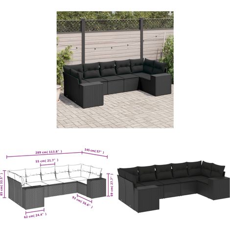 7-tlg. Garten-Sofagarnitur mit Kissen Schwarz Poly Rattan - Gartensofas - Outdoor Möbel - Gartenmöbel Set - Rattan Gartenmöbel - Lounge Set - Home & Living (1/3)
